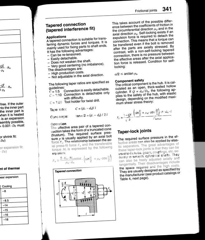 Taper angle for selflocking of shafts?
